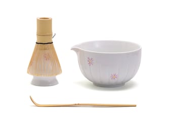 Hand-painted Flower Ceramic Matcha Set with Bamboo Whisk and Chasen Holder Matcha Whisk Tea Ceremony Set