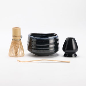 Sea Wave Ceramic Matcha Bowl with Bamboo Whisk and Chasen Holders image 7