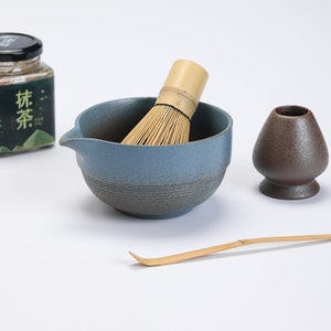 Retro Ceramic Chawan with Spout Matcha Whisk and Chasen Holder Matcha Tea Ceremony Set image 5