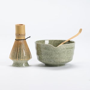 Ceramic Chawan with Spout Bamboo Whisk and Chasen Holder Tea Ceremony Set image 5