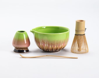 Colorful Ceramic Matcha Bowl with Spout Matcha Tea Ceremony Set