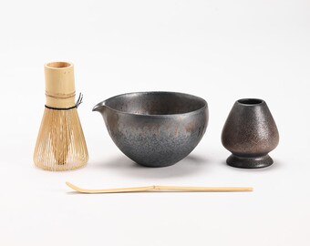 Matcha Whisk Set Ceramic Matcha Bowl with Pouring Spout Bamboo Matcha Whisk Holder Tea Making Kit.