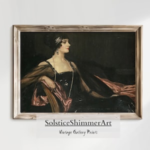 Vintage Gemälde Frauenportrait in Schwarz | Antike viktorianische Frau Wanddekor | Stimmungsvolle Wandkunst | Druckbarer Download #59