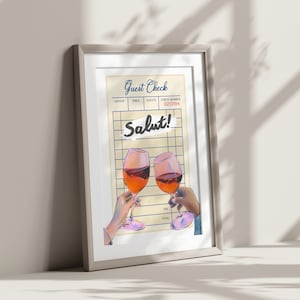 Guest Check Salut Wall Art, Cocktail Printable, Trendy Kitchen Art, Vintage Alcohol Poster, Bar Cart Print, Retro Beverage Guest Check Print