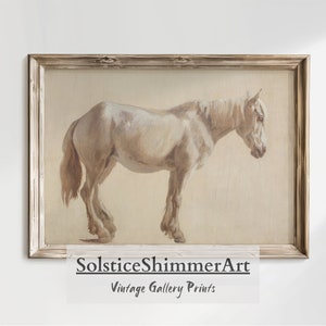 White Horse Wall Art | Vintage Horse Painting | Farmhouse Wall Decor | Muted Tone Printable Download #51