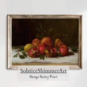 Pomegranates Vintage Painting | Moody Still Life Oil Painting Wall Decor | Printable Download #50