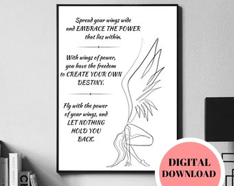 Inspirational Quote Art Print: Wings of Power, Create Your Destiny (Digital Download)
