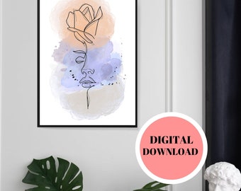 Flower Face Line Art Print: Abstract Woman Portrait (Digital Download)