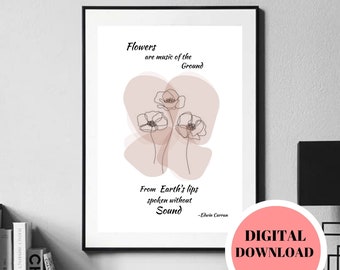 Floral Line Art Print: Modern Home Wall Decor (Digital Download)