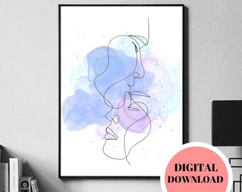 Abstract Line Art Print: Couple Portrait, Home Decor (Digital Download)