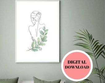 Woman Line Art Print: Botanical Minimalist Home Decor (Digital Download)