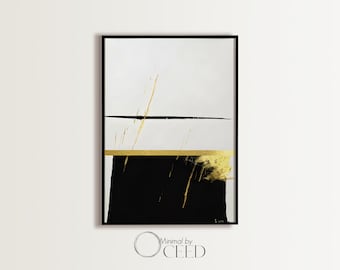 Abstrakt Schwarz Weiß und Gold Moderne Minimal Art Print Bereit zum Drucken Einfach zum Herunterladen für Zeitgenössische Chic Moderne Innenwand-Dekor-Kunst