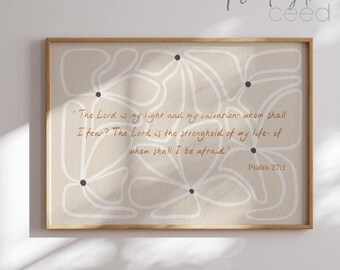 Bible Verses Wall Print, Psalm 27:1 Flower Art Print, Printable Christian Home Decor, Lords Scripture Wall Art, Gods Word, Instant Download