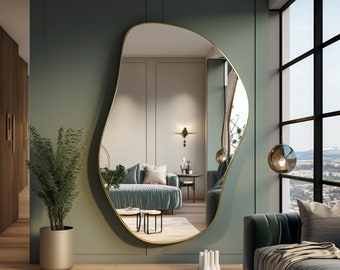 Asymmetrical Wall Mirror - Aesthetic Full Length, Large Mirror for Home & Fitroom, Modern Decorative Leaner, Elegant Gift