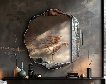 Irregular Circle Mirror - Glam Scalloped Edge Round Mirror for Bathroom Wall Decor, Elegant Wedding Gift