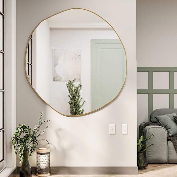 Unique Geometric Mirror Asymmetrical Wooden Frame Ideal Wall