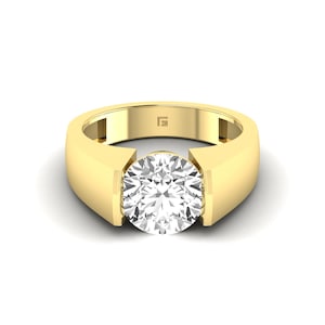 HUGE SOLID Gold Ring for Men, 3.20 CT Round Moissanite Ring, 10k-14k-18k Solid Gold Solitaire Ring, Modern Men Wedding Band Ring, Pink Ring