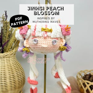 Jinhsi Peach Blossom Wuthering Waves Testa solo modello all'uncinetto