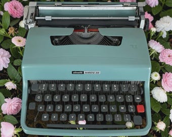 Máquina de escribir Olivetti Lettera 32, diseño Nizzoli vintage, años 60, azul