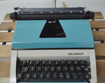 Macchina Da Scrivere Giocattolo Vintage Lilliput Epoca Anni 70 Azzurra E Grigia