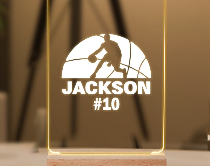 Basketball Custom LED Night Light - Gift for Dad, Husband, Fans on Birth Day - Custom Name Lamp Perfect for Sports Bedroom, Game Room Decor