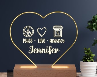 Personalized Night Light Pharmacist Gift - Pharmacy Graduation Gift, Pharmacy Technician Gift - Custom Peace Love Pharmacy Desk Lamp Gift