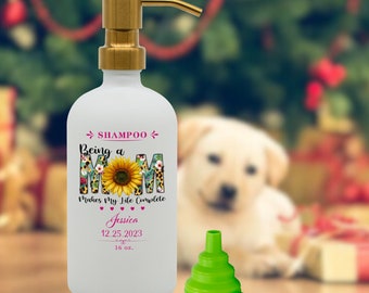 Unique Pet Owner Gifts for Pet Mom on Christmas Gift - Refillable Dispenser Bottle with Sunflower for Shampoo Bottle on Bathroom Decor