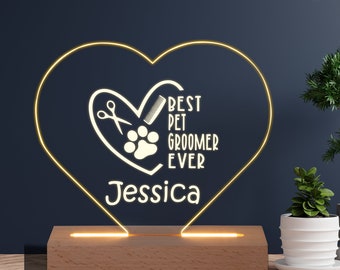 Pet Groomer Gift for Salon Owner - Personalized Night Light Dog Groomer Gift, Best Pet Groomer Ever - Perfect Lamp for Pet Groomer Lovers