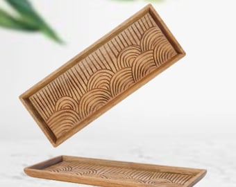Wooden Tray - Oval Tray for Soap Dispenser, Scrubber, Catchall Tray, Modern Bathroom Tray, Kitchen Tray - Perfect for Bath Decor, Home Decor