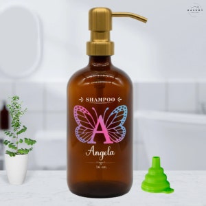 Birthday Gift for Her - Custom Bottles Soap Dispenser with Butterfly Name - Creativity Bathroom with Countertop Shampoo Bottle Personalized