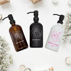 Refillable Hand Wash, Dish Soap, Shampoo, Conditioner Bottles with Pump for Farmhouse Kitchen Decor - Glass Soap Dispenser Bottle for Mom