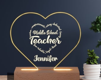 Personalized Night Light Gift for Teacher Middle School - Night Lamp Gift for Teacher - Funny gifts for Teacher, Teacher Appreciation Gift