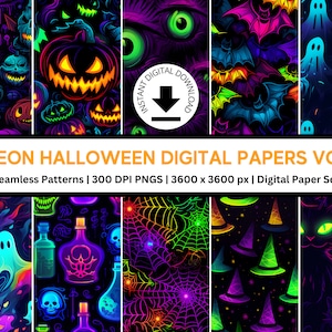 15 Neon Colored Halloween Digital Papers | Seamless Designs | Commercial & Personal Use | Fall Paper | Halloween Patterns | Fall Patterns
