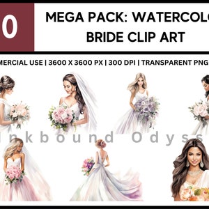 50 Set Aquarell Braut Clipart | PNG Hochzeit Braut | Hochzeit Clip Art | Niedliche Clipart | Grafik-Design-Elemente | Kommerzielle Nutzung