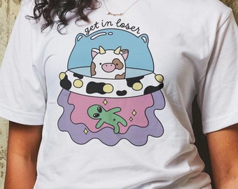 Maglietta divertente UFO, maglietta mucca e alieno, regalo scherzoso, maglietta Get In Loser, maglietta divertente Abduction, maglietta meme animale, maglietta alieno carina, regalo UFO