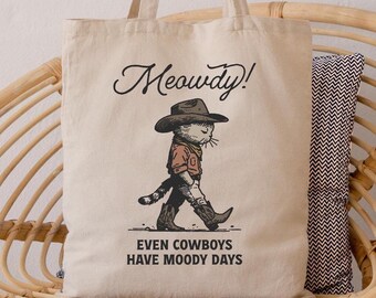 Draagtas trieste cowboy kat, draagtas kitten cowboy, vintage western draagtas, cadeau kattenliefhebber, cadeau katteneigenaar, draagtas dierlijke meme, retro bakken