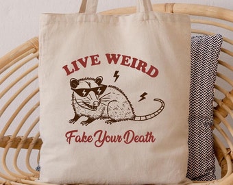 Lustige Retro Opossum Tragetasche, Live Seltsame Fake Your Death Tragetasche Vintage Tier Tragetasche, verrückte Opossum Totes, Hilarious Tote Bag Geschenk