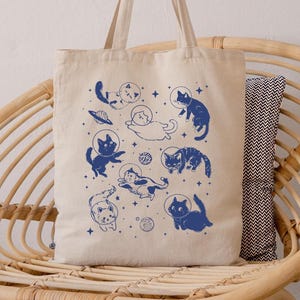 Cats In Space Tote Bag, Funny Kittens Tote Bag, Cat Lover Gift, Funny Cat Totes, Vintage Animal Meme Tote Bag, Retro Tote Bag, Gag Gift