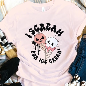 I Scream For Ice Cream Shirt, Funny Halloween Shirt, Ice Cream Lover Gift, Spooky Skull Tee, Halloween Meme Tee, Funny T-Shirt, Gag Gift