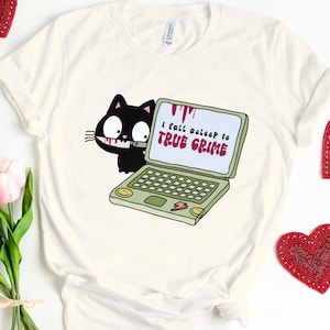I Fall Asleep To True Crime Shirt, Crime Junkie Gift, Funny True Crime Gift, True Crime Tee, Funny True Crime Cat Shirt, True Crime Fan Gift