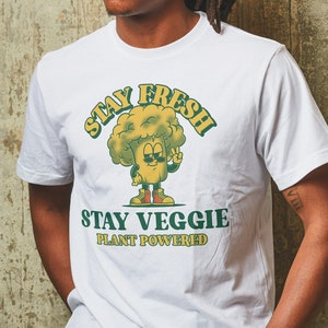 Funny Vegetarian Shirt, Vegan Tee, Gift For Vegetarians And Vegans, Vegan Power Gift, Stay Veggie Shirt, Cute Broccoli T Shirt, Retro Tee
