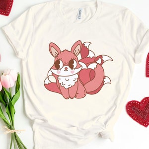 Cute Kitsune Shirt, Funny Cryptid Tee, Cute Valentines Shirt, Retro Kitsune Tee, Fox Valentine Shirt, Fox Heart Tee, Japanese Folklore Shirt