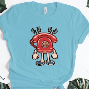 Shirt retro telefoon, shirt vintage telefoon cartoon, grafisch T-shirt, T-shirt roterende telefoon, nostalgisch shirt, T-shirt oude telefoon, grappig shirt