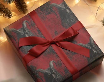 Gothic Krampus Wrapping Papers, Holiday Gift Wrap, Goth Christmas Paper Gift Wrap, Winter Festive Wrapping Paper, Horror Xmas Gift Wrap