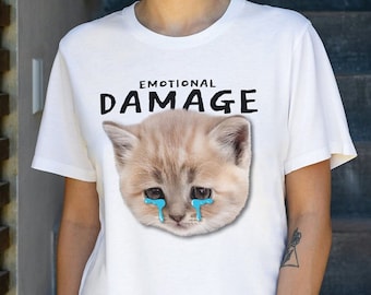 Chemise chat meme dommages émotionnels, t-shirt chaton triste, cadeau meme, t-shirt santé mentale, cadeau pour propriétaire de chat, pour propriétaire d'animal de compagnie, chemise blague, cadeau bâillon