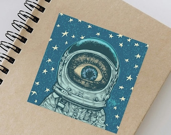 Weird Astronaut Sticker, Funny Sci-Fi Square Vinyl Stickers, Space Decal, Fun Art Sticker, Gag Gift, Outdoor Sticker, Trippy Space Sticker
