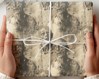 Zombie Wrapping Papers, Old Photo Of Zombie Gift Wrap, Horror Birthday Wrapping Papers, Horror Movie Lover Gift, Scary Halloween Gift Wrap