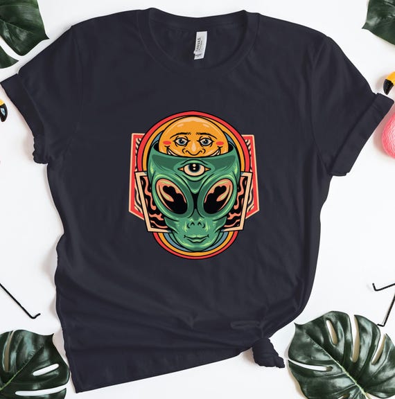 Psychedelic Alien Shirt, Retro Alien Shirt, Trippy Green Alien