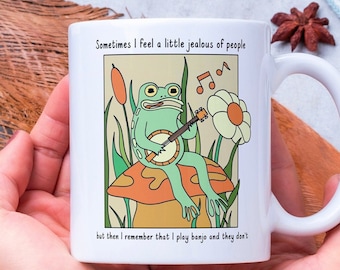 Frog Banjo Mug, Gift For Banjo Player, Banjoist Coffee Cup, Music Tea Cup, Funny Frog Meme Art, Banjo Lover Gift, Novelty Mug Gift