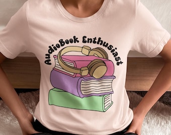 Camiseta de entusiasta de audiolivros, presente para amante de livros, camiseta de audiolivros, camiseta de leitor de audiolivros, presente de bibliotecário, camiseta de leitor de livros, presente de clube do livro